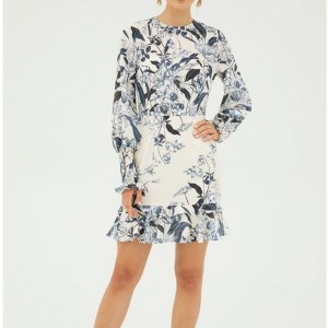 2022 Vanilj långärmad Mini Print Dress for Lady
